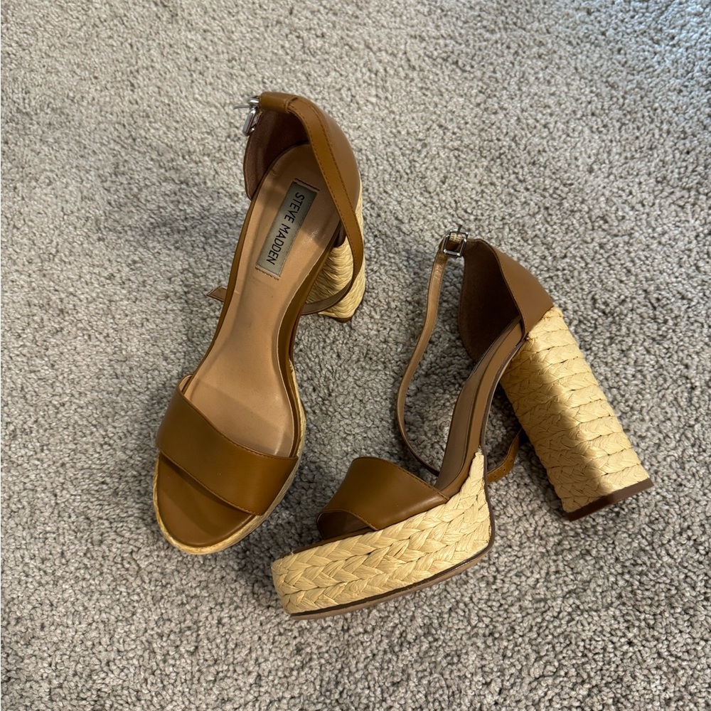 Steve Madden Tan Woven Platform Heels